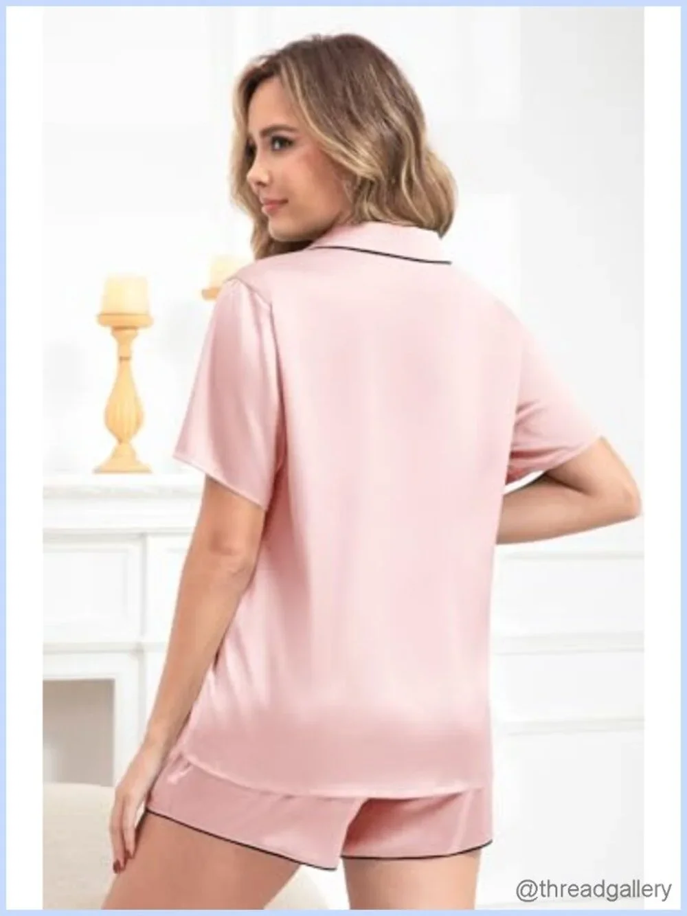 Women's Satin Pajama Set Button-Down Top Elastic Waist Shorts Loungewear